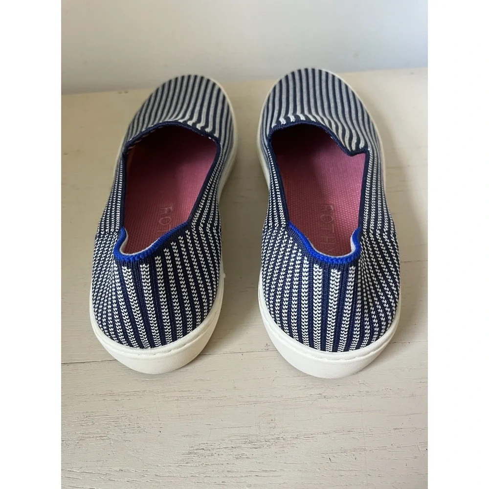 Rothy's Riviera Women's Slip-On Shoes, Size 9, Blue White Pinstripe Sneaker